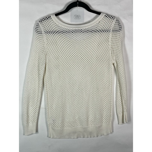 Apt 9 Open Knit Crochet Lace Detail Pullover Soft Light-Weight Sweater Ivory Med - Picture 9 of 9